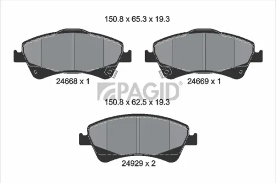 Bremsbelagsatz, Scheibenbremse Vorderachse PAGID T1905N Bild Bremsbelagsatz, Scheibenbremse Vorderachse PAGID T1905N