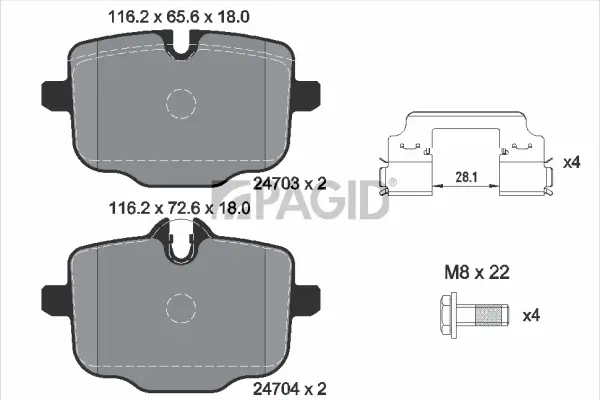 Bremsbelagsatz, Scheibenbremse Hinterachse PAGID T1819N