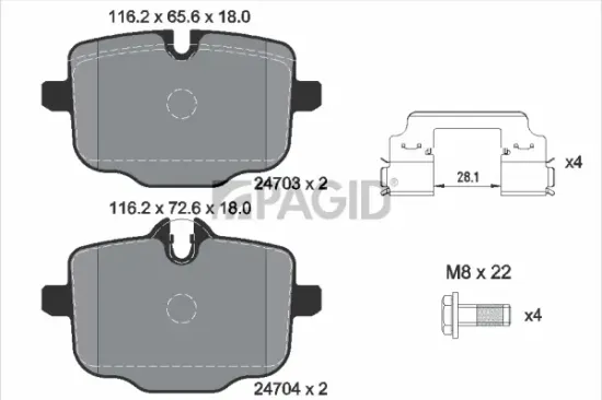 Bremsbelagsatz, Scheibenbremse Hinterachse PAGID T1819N Bild Bremsbelagsatz, Scheibenbremse Hinterachse PAGID T1819N