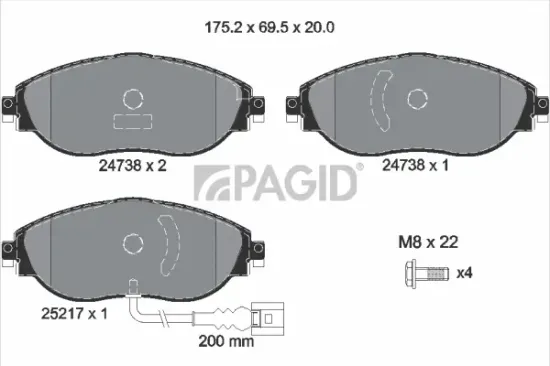 Bremsbelagsatz, Scheibenbremse Vorderachse PAGID T2074N Bild Bremsbelagsatz, Scheibenbremse Vorderachse PAGID T2074N