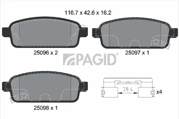 Bremsbelagsatz, Scheibenbremse Hinterachse PAGID T2298N