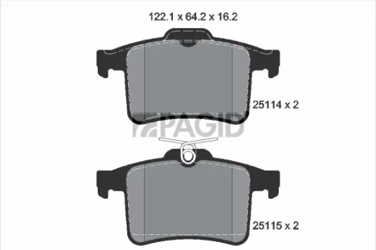 Bremsbelagsatz, Scheibenbremse Hinterachse PAGID T2072N Bild Bremsbelagsatz, Scheibenbremse Hinterachse PAGID T2072N