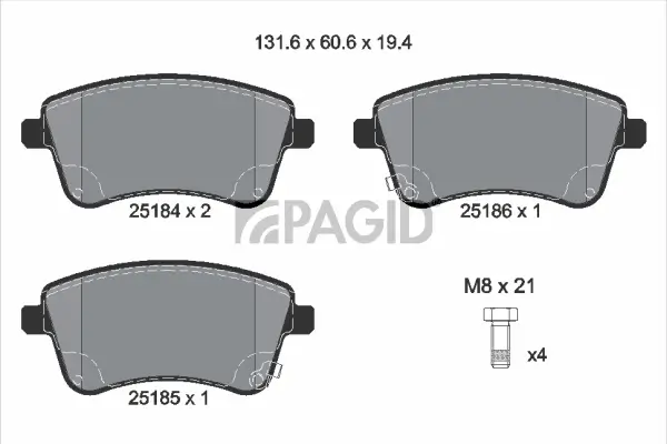 Bremsbelagsatz, Scheibenbremse Vorderachse PAGID T1973N