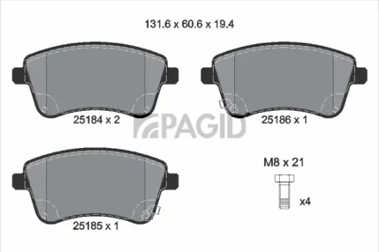 Bremsbelagsatz, Scheibenbremse Vorderachse PAGID T1973N Bild Bremsbelagsatz, Scheibenbremse Vorderachse PAGID T1973N