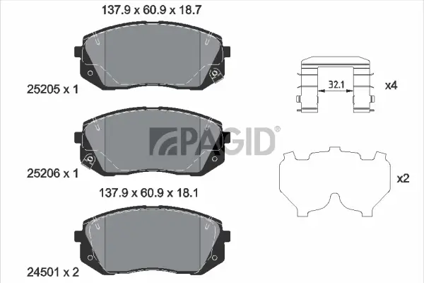 Bremsbelagsatz, Scheibenbremse Vorderachse PAGID T2705N