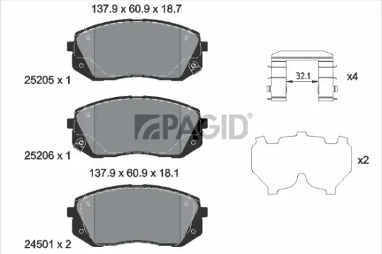 Bremsbelagsatz, Scheibenbremse Vorderachse PAGID T2705N Bild Bremsbelagsatz, Scheibenbremse Vorderachse PAGID T2705N