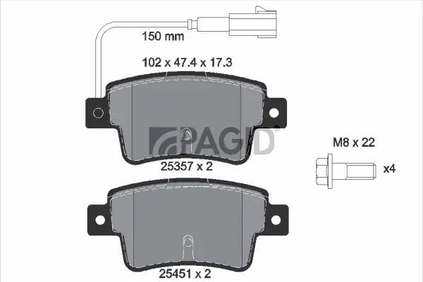 Bremsbelagsatz, Scheibenbremse Hinterachse PAGID T2168N