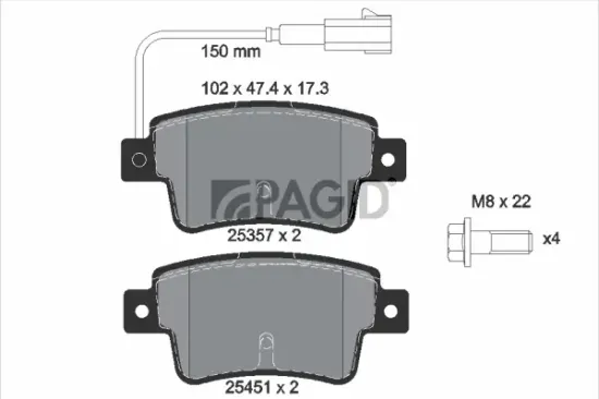 Bremsbelagsatz, Scheibenbremse Hinterachse PAGID T2168N Bild Bremsbelagsatz, Scheibenbremse Hinterachse PAGID T2168N