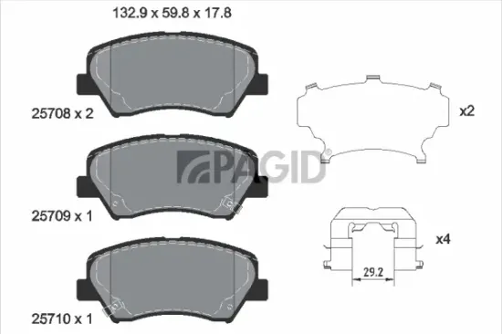 Bremsbelagsatz, Scheibenbremse Vorderachse PAGID T2261N Bild Bremsbelagsatz, Scheibenbremse Vorderachse PAGID T2261N