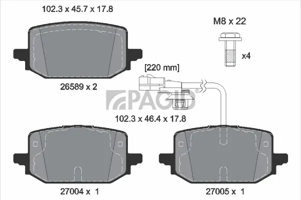 Bremsbelagsatz, Scheibenbremse Hinterachse PAGID T4607N