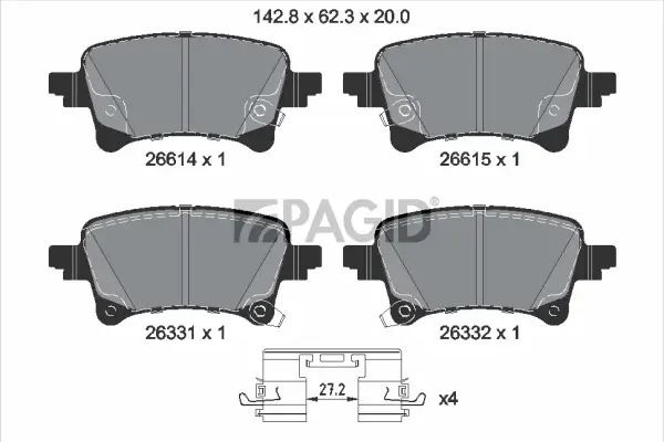 Bremsbelagsatz, Scheibenbremse Hinterachse PAGID T3185N