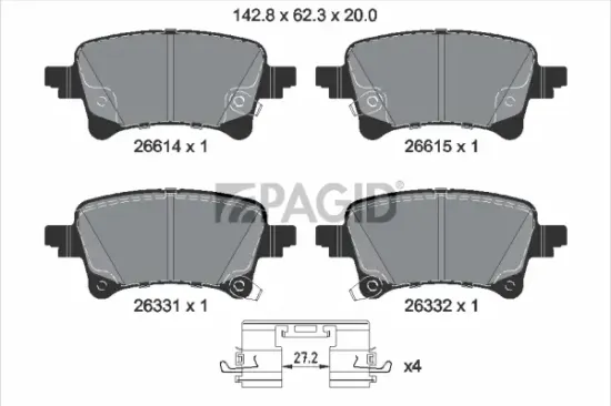 Bremsbelagsatz, Scheibenbremse Hinterachse PAGID T3185N Bild Bremsbelagsatz, Scheibenbremse Hinterachse PAGID T3185N