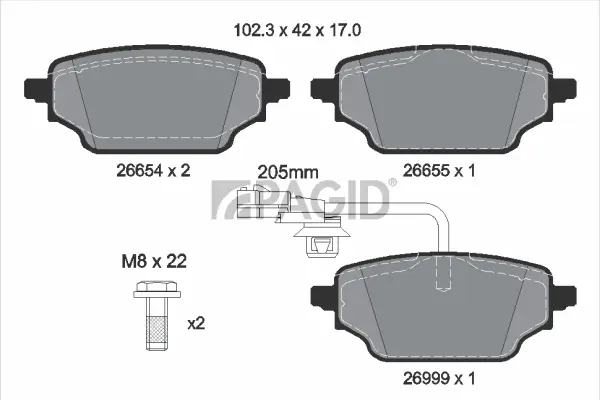 Bremsbelagsatz, Scheibenbremse Hinterachse PAGID T4599N