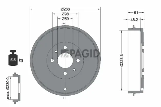 Bremstrommel Hinterachse PAGID 60904N Bild Bremstrommel Hinterachse PAGID 60904N