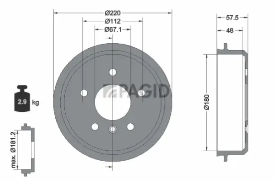 Bremstrommel Hinterachse PAGID 62921N Bild Bremstrommel Hinterachse PAGID 62921N