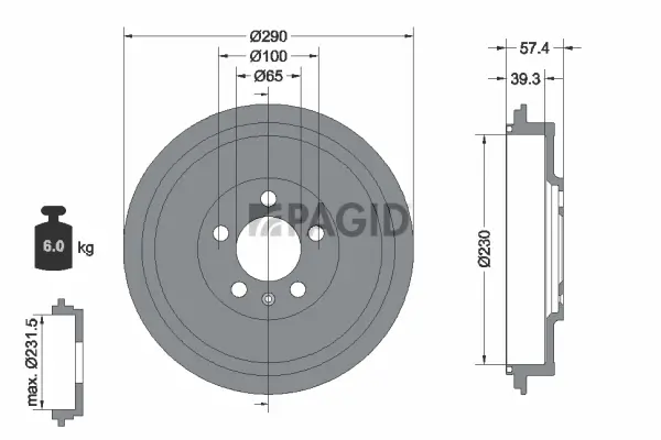 Bremstrommel Hinterachse PAGID 61243N