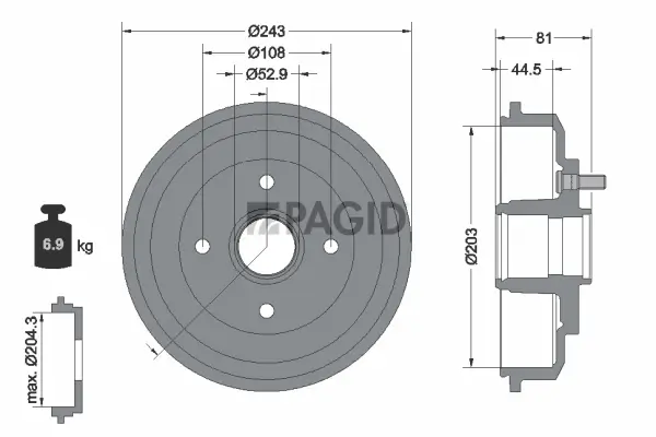 Bremstrommel Hinterachse PAGID 61267N