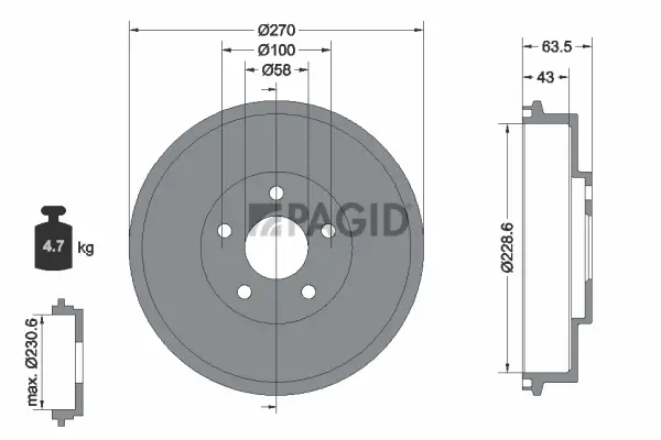 Bremstrommel Hinterachse PAGID 61310N