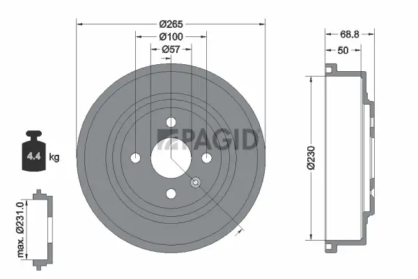 Bremstrommel Hinterachse PAGID 61315N