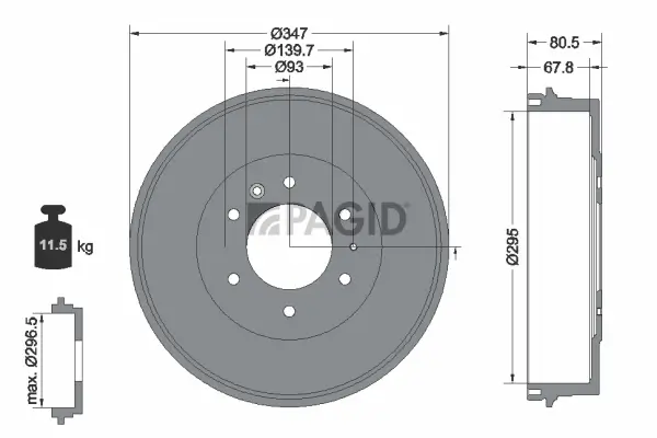 Bremstrommel Hinterachse PAGID 61357N