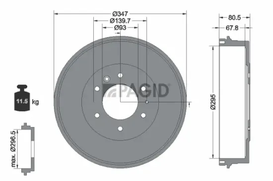 Bremstrommel Hinterachse PAGID 61357N Bild Bremstrommel Hinterachse PAGID 61357N