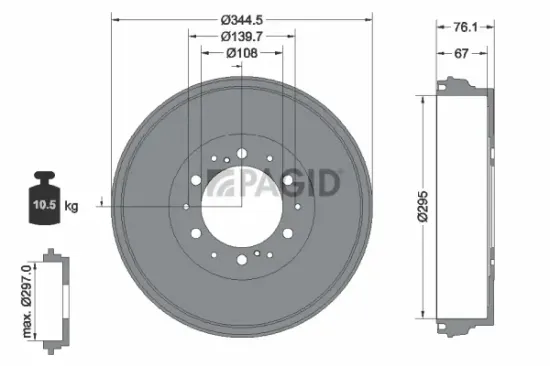 Bremstrommel Hinterachse PAGID 61391N Bild Bremstrommel Hinterachse PAGID 61391N