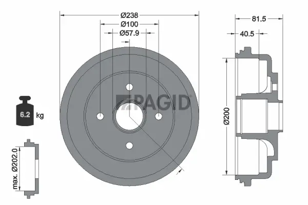 Bremstrommel Hinterachse PAGID 61434N