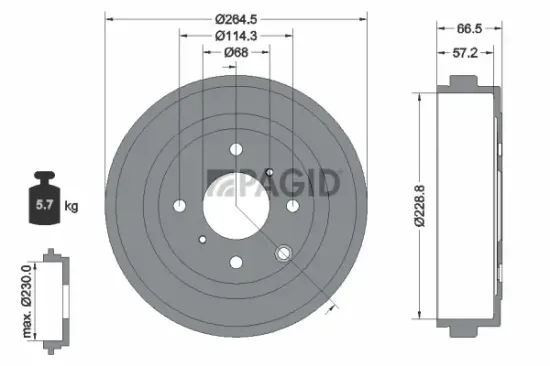 Bremstrommel Hinterachse PAGID 61467N Bild Bremstrommel Hinterachse PAGID 61467N