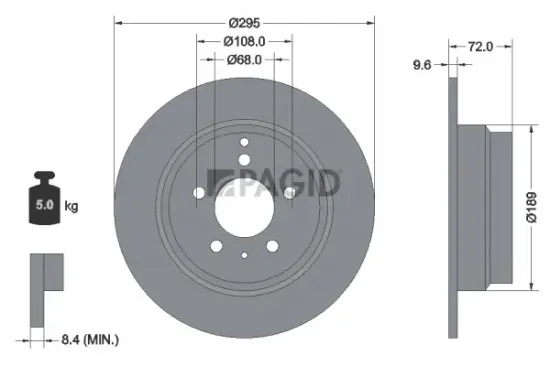 Bremsscheibe Hinterachse PAGID 54009NC Bild Bremsscheibe Hinterachse PAGID 54009NC
