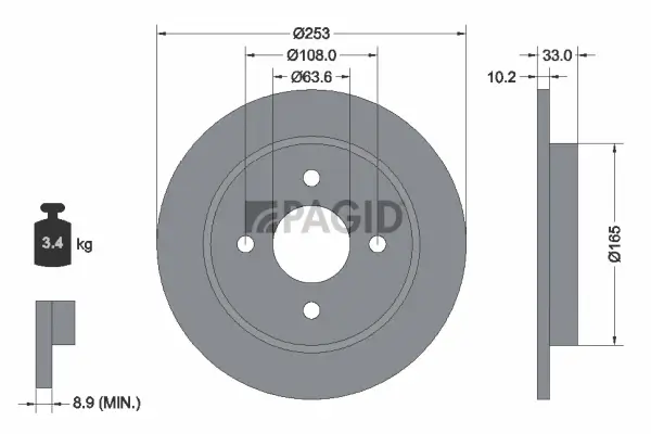 Bremsscheibe Hinterachse PAGID 51008NC