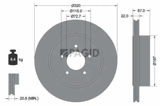 Bremsscheibe Hinterachse PAGID 54772NC Bild Bremsscheibe Hinterachse PAGID 54772NC