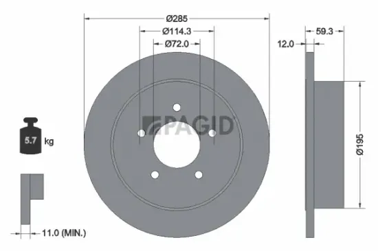 Bremsscheibe Hinterachse PAGID 54940NC Bild Bremsscheibe Hinterachse PAGID 54940NC