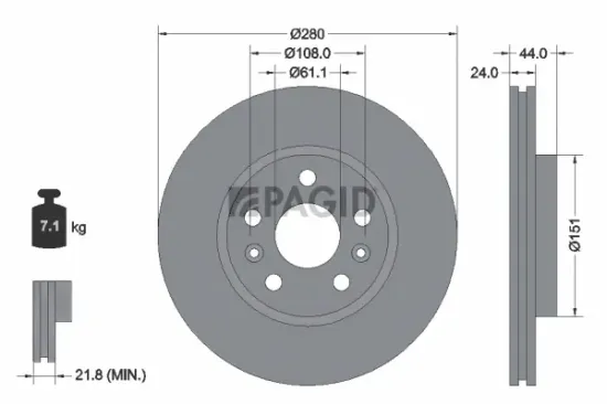 Bremsscheibe Vorderachse PAGID 54968NC Bild Bremsscheibe Vorderachse PAGID 54968NC