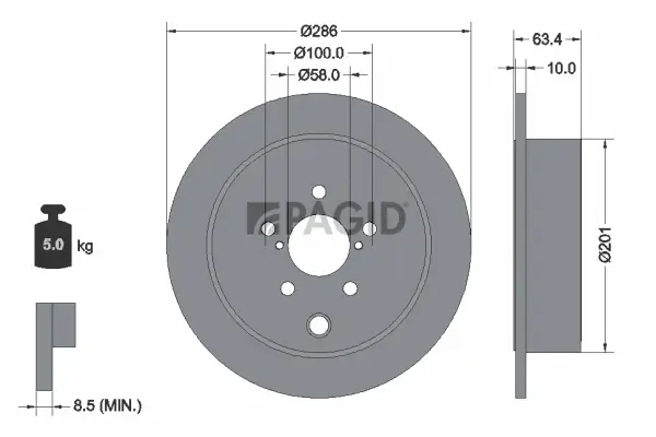Bremsscheibe Hinterachse PAGID 55000N