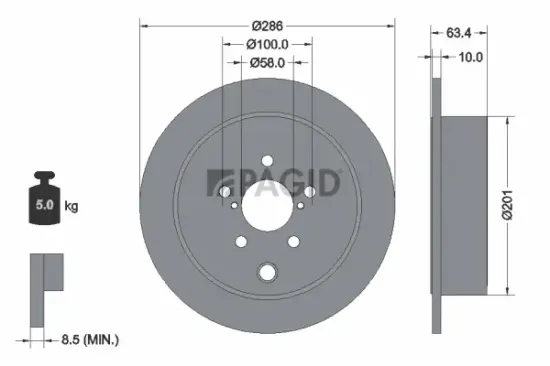 Bremsscheibe Hinterachse PAGID 55000N Bild Bremsscheibe Hinterachse PAGID 55000N