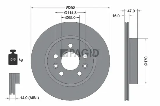 Bremsscheibe Hinterachse PAGID 56529NC Bild Bremsscheibe Hinterachse PAGID 56529NC