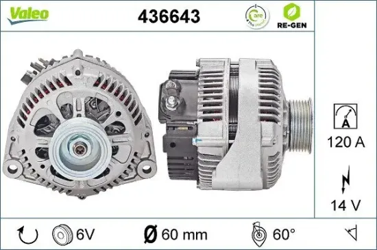 Generator 14 V VALEO 436643 Bild Generator 14 V VALEO 436643