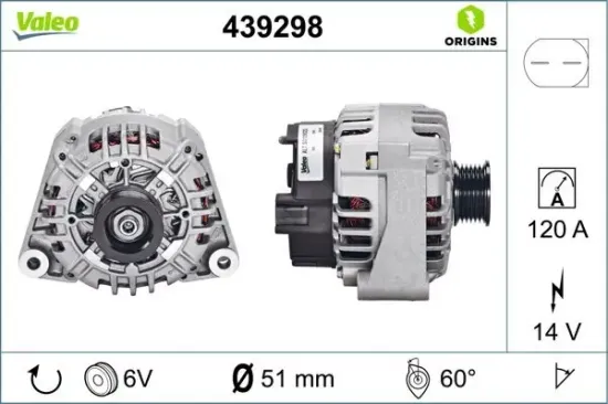 Generator 14 V VALEO 439298 Bild Generator 14 V VALEO 439298