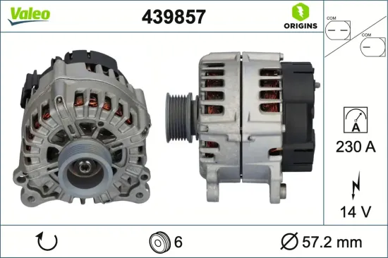 Generator 14 V VALEO 439857 Bild Generator 14 V VALEO 439857