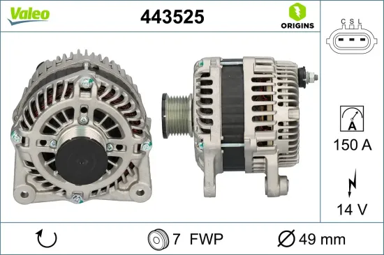 Generator 14 V VALEO 443525 Bild Generator 14 V VALEO 443525