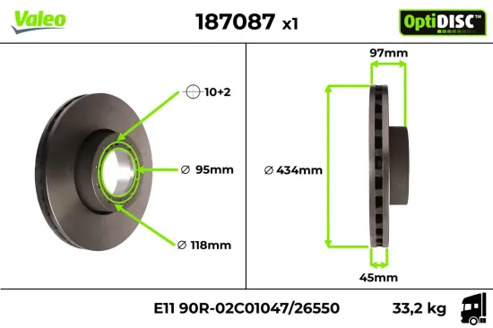 Bremsscheibe Vorderachse VALEO 187087 Bild Bremsscheibe Vorderachse VALEO 187087