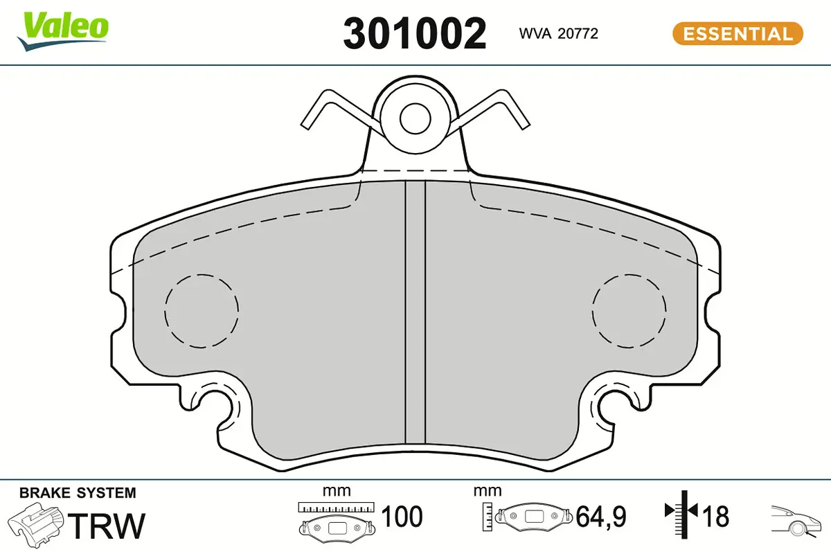 Bremsbelagsatz, Scheibenbremse Vorderachse VALEO 301002