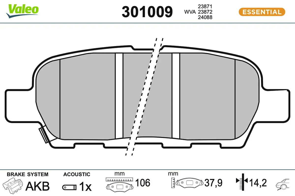 Bremsbelagsatz, Scheibenbremse Hinterachse VALEO 301009