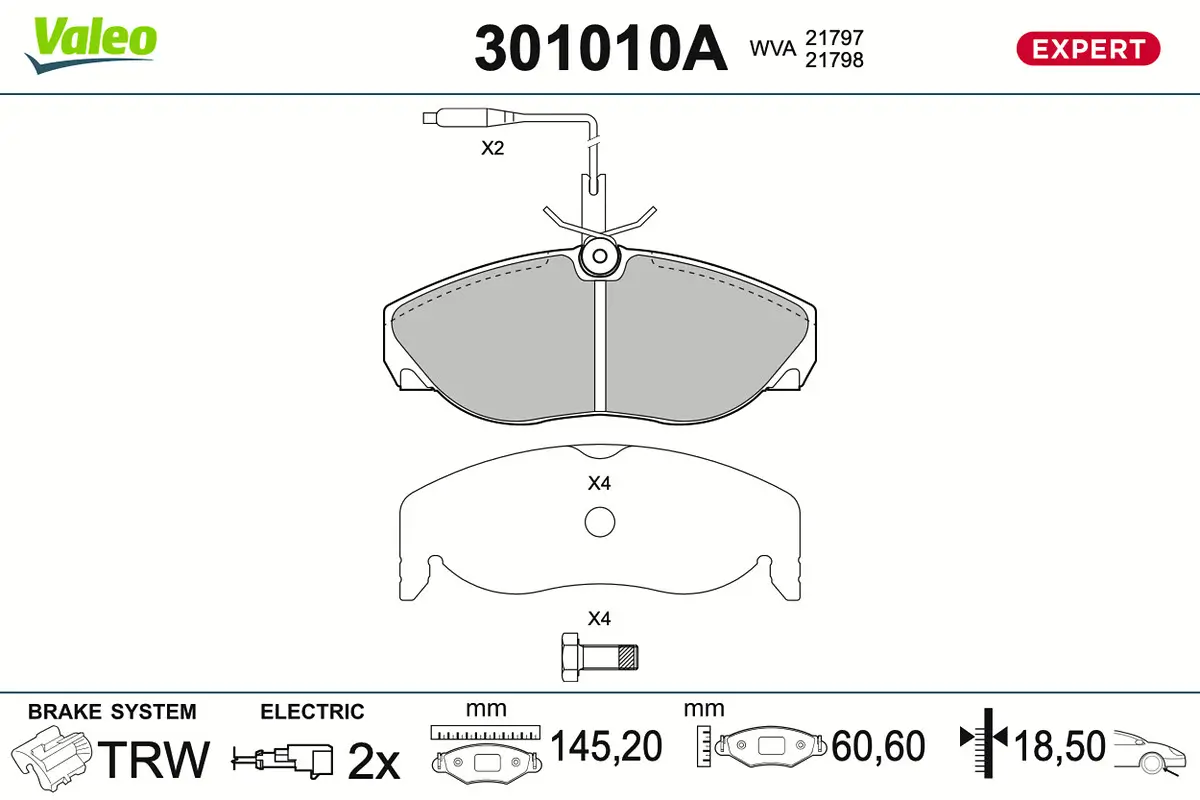 Bremsbelagsatz, Scheibenbremse Vorderachse VALEO 301010A