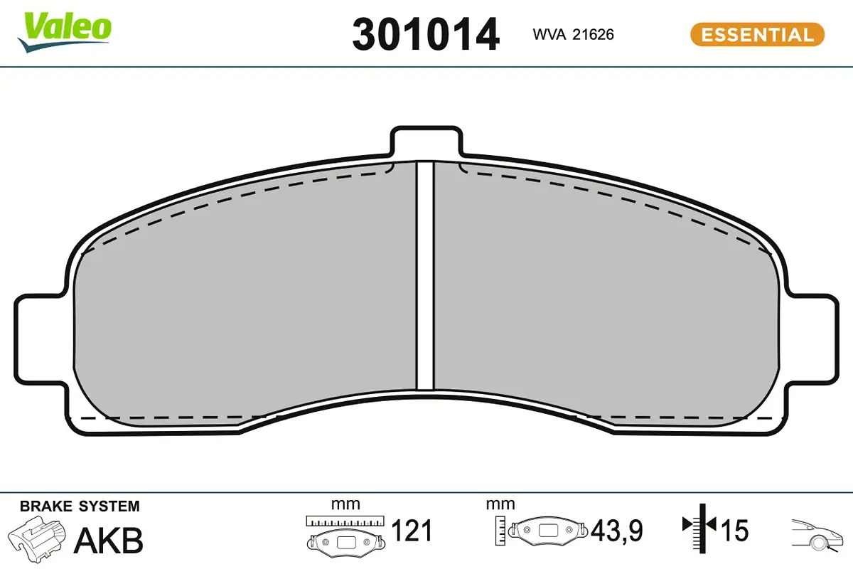 Bremsbelagsatz, Scheibenbremse Vorderachse VALEO 301014