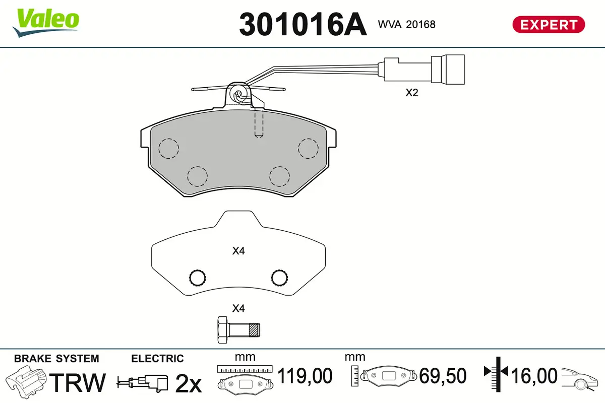 Bremsbelagsatz, Scheibenbremse Vorderachse VALEO 301016A