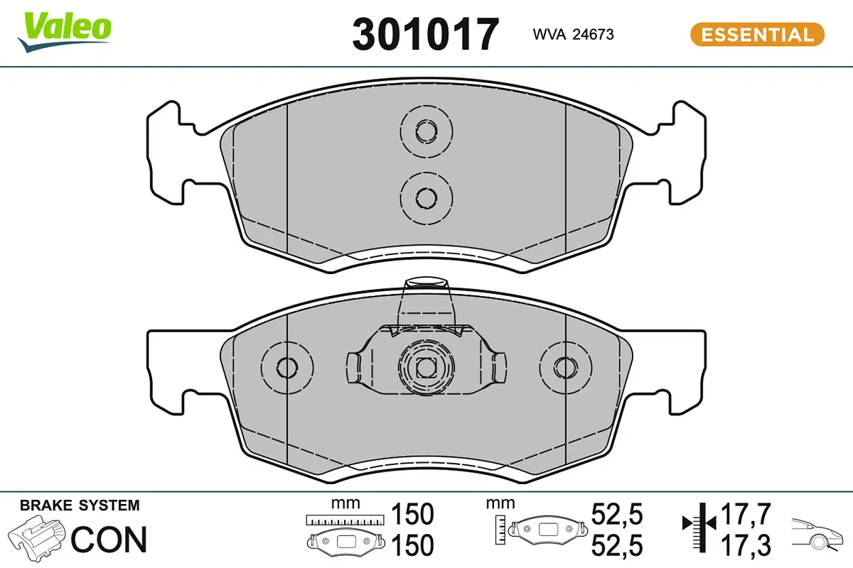 Bremsbelagsatz, Scheibenbremse Vorderachse VALEO 301017