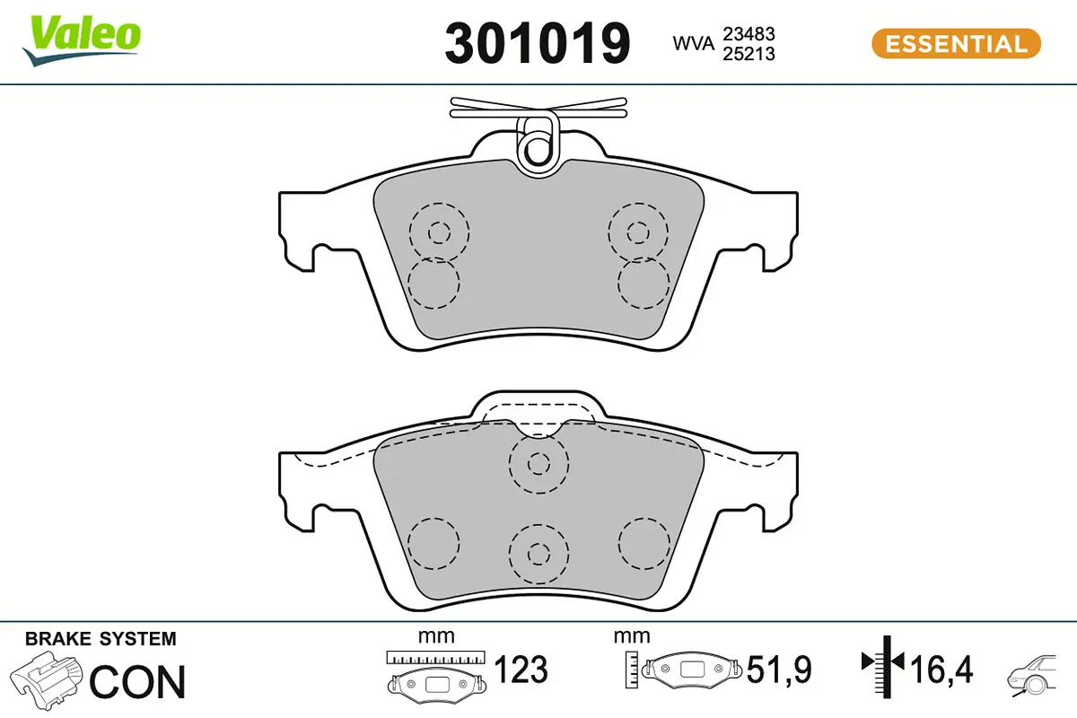 Bremsbelagsatz, Scheibenbremse Hinterachse VALEO 301019