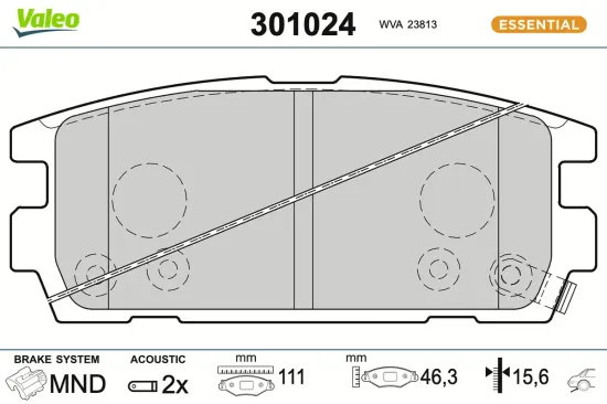 Bremsbelagsatz, Scheibenbremse Hinterachse VALEO 301024 Bild Bremsbelagsatz, Scheibenbremse Hinterachse VALEO 301024