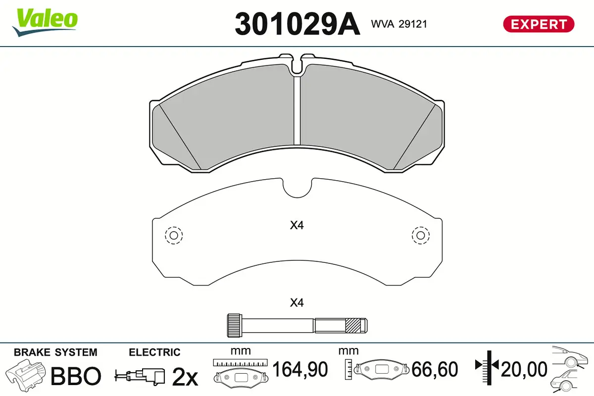 Bremsbelagsatz, Scheibenbremse Vorderachse Hinterachse VALEO 301029A